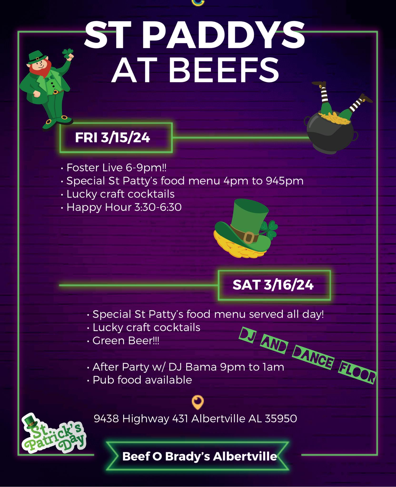 graphic of Beef O Brady's St. Patrick's Day Menu