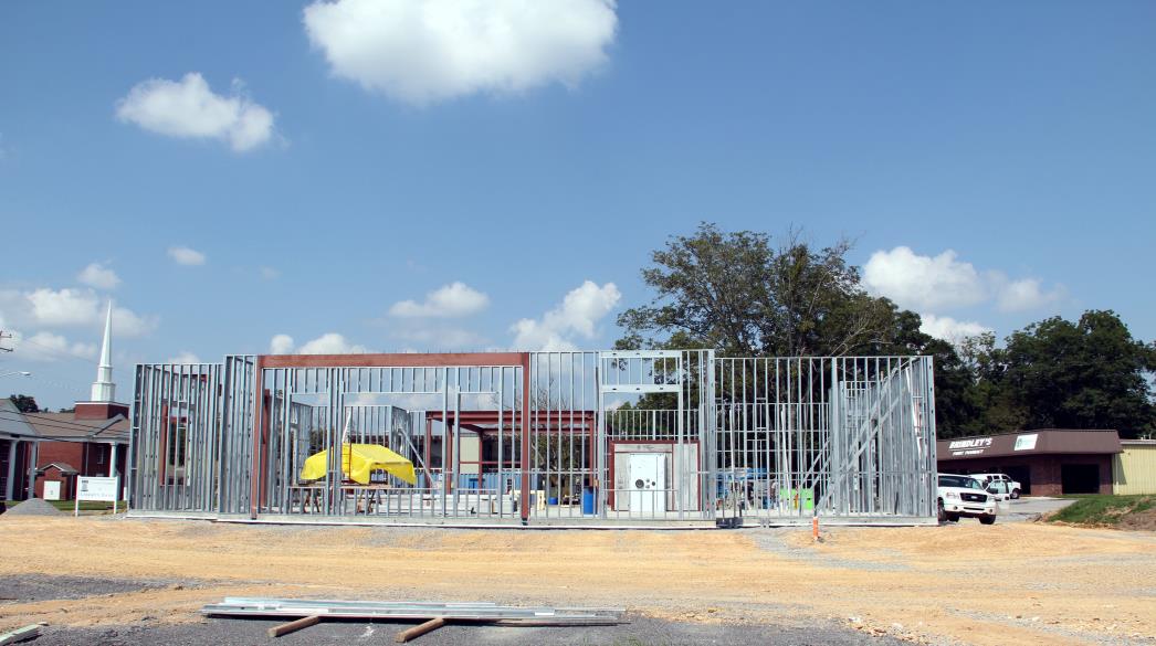 The metal framework of a building under construction